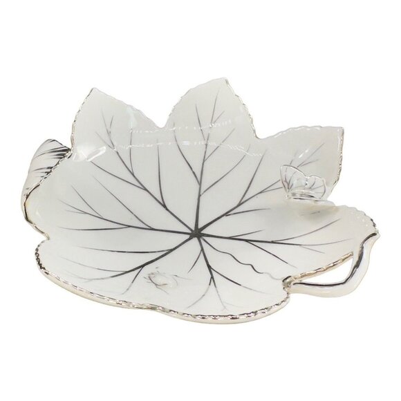 Andrea By Sadek Hand Painted Leaf Dish Bowl Silver Overlay Butterfly And A Bug - Picture 15 of 15